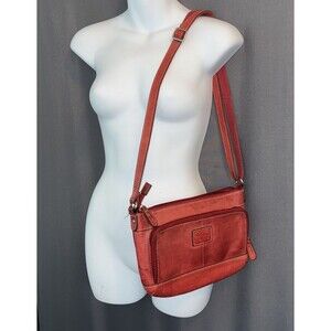 Vintage Fossil Crosstown Light Red Pebbled Leather Crossbody Shoulder Bag Purse